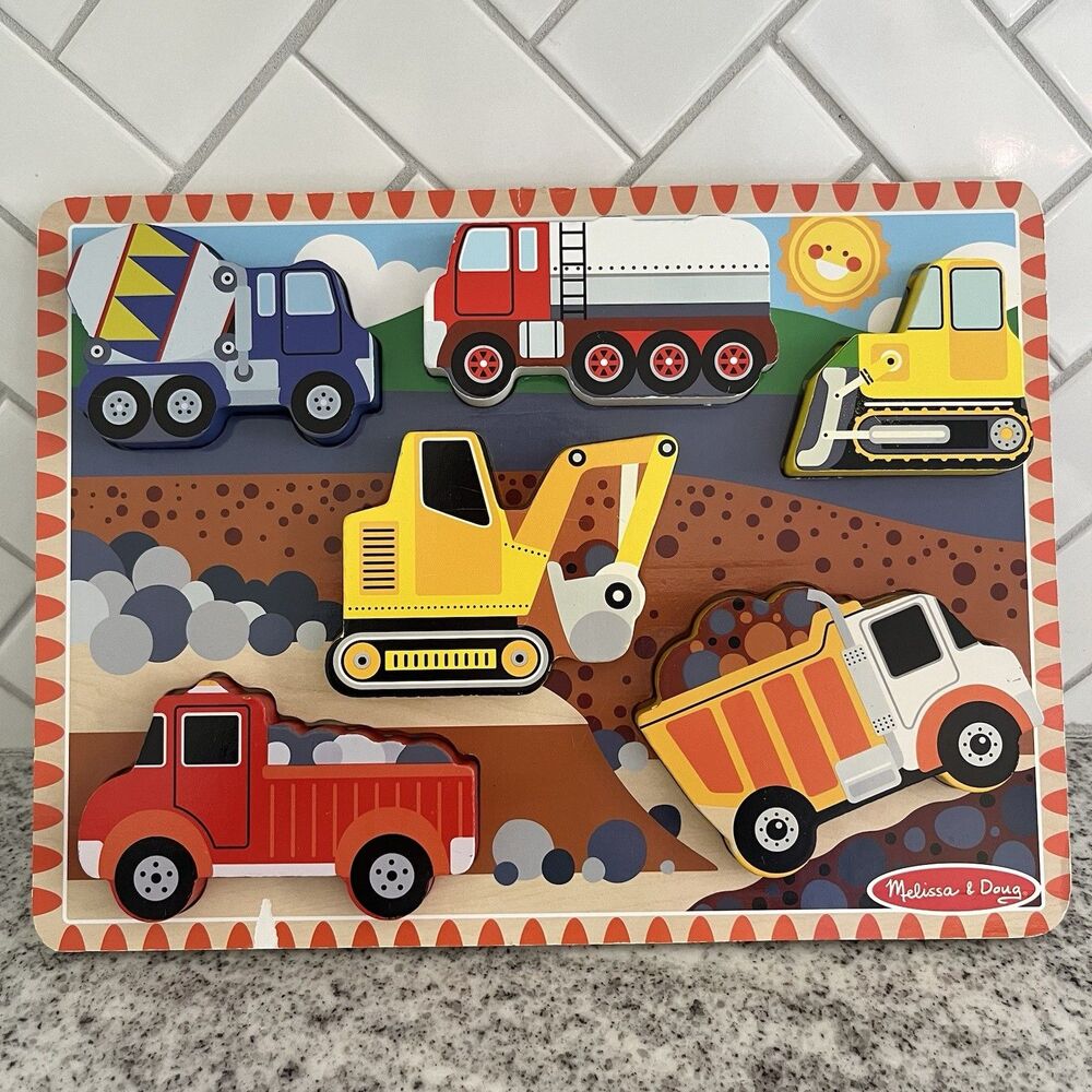 Melissa & Doug Construction Wooden Chunky Puzzle 6 Piece Trucks Vehicles 2023